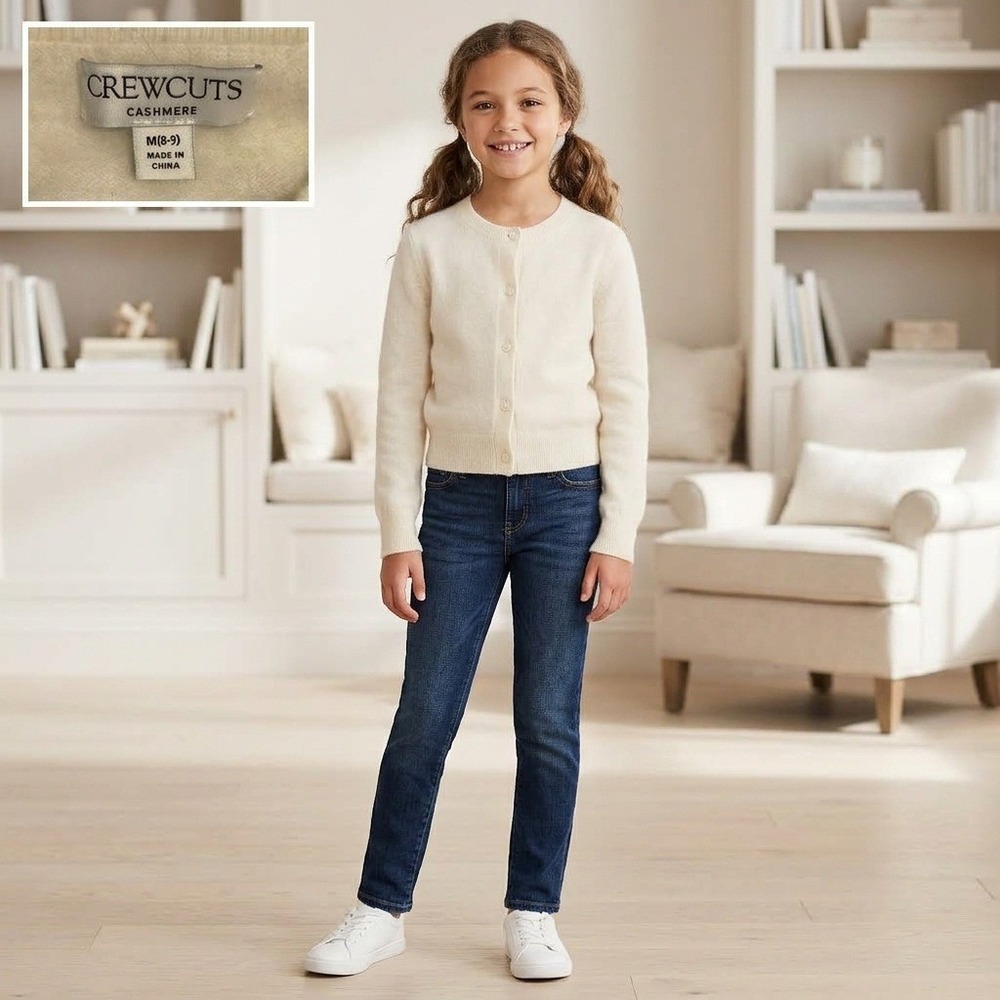 Crewcuts Cardigan Kids M 8-9 Cream Excellent Cashmere Button Front Sweater